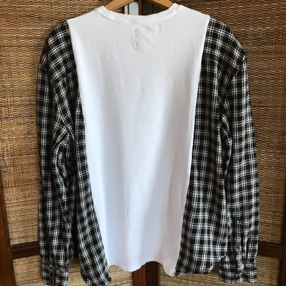 Upcycled Flannel Sleeves Shirt, Size M-L: Oversized Coffee Graphics T-Shirt - Picture 7 of 10